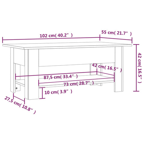 vidaXL Coffee Table Concrete Grey 102x55x42 cm Engineered Wood