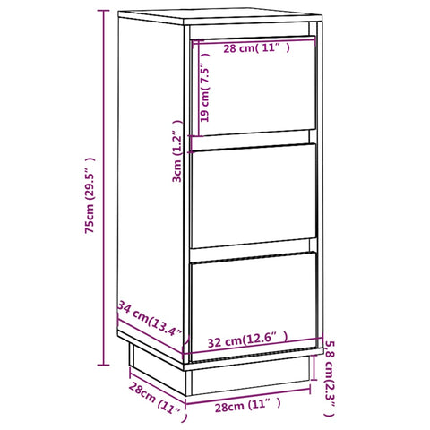 vidaXL Sideboards 2 pcs 32x34x75 cm Solid Wood Pine