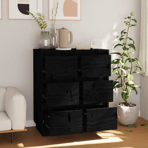 vidaXL Sideboards 2 pcs Black 32x34x75 cm Solid Wood Pine