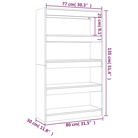 vidaXL Book Cabinet/Room Divider Black 80x30x135 cm Engineered Wood