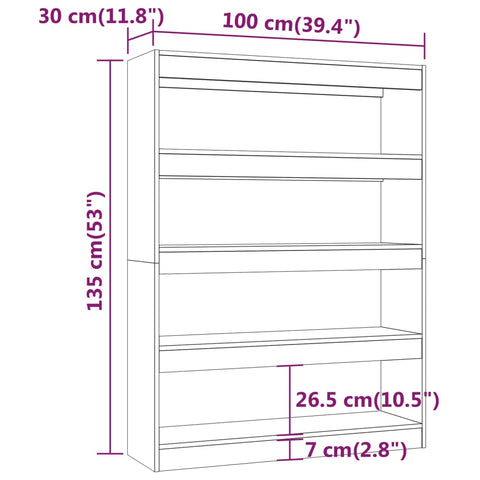 vidaXL Book Cabinet/Room Divider Concrete Grey 100x30x135 cm