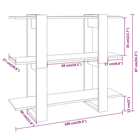 vidaXL Book Cabinet/Room Divider Grey Sonoma 100x30x87 cm