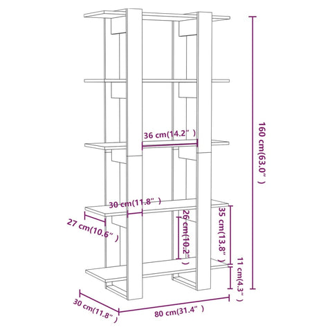 vidaXL Book Cabinet/Room Divider Grey Sonoma 80x30x160 cm Engineered Wood