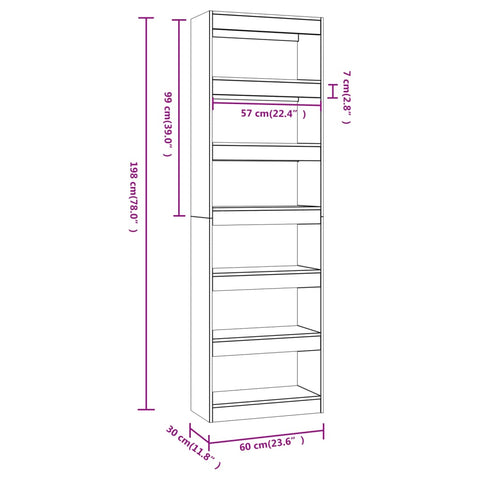 vidaXL Book Cabinet/Room Divider Grey Sonoma 60x30x198 cm