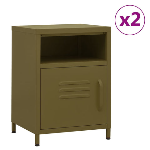 vidaXL Nightstands 2 pcs Olive Green 35x35x51 cm Steel