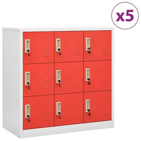 vidaXL Locker Cabinets 5 pcs Light Grey and Red 90x45x92.5 cm Steel