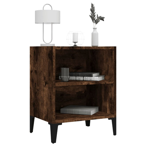 vidaXL Bed Cabinet with Metal Legs Smoked Oak 40x30x50 cm