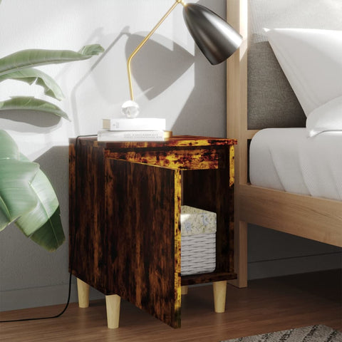 vidaXL Bed Cabinets with Solid Wood Legs 2 pcs Smoked Oak 40x30x50 cm