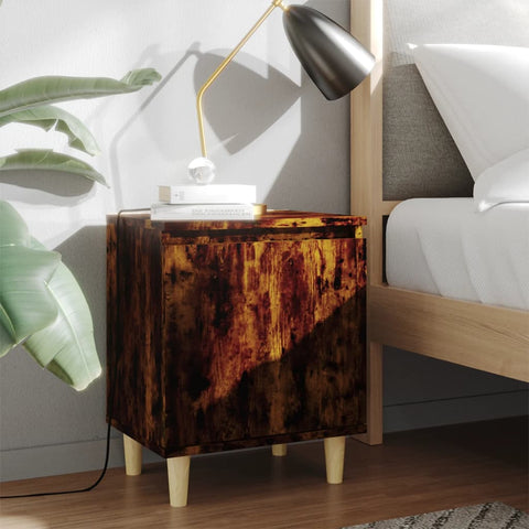 vidaXL Bed Cabinets with Solid Wood Legs 2 pcs Smoked Oak 40x30x50 cm