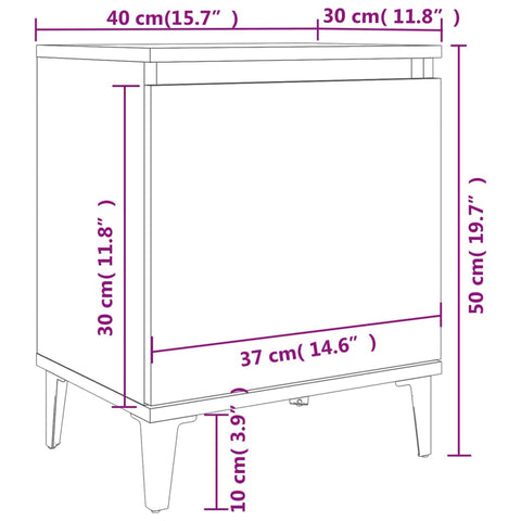 vidaXL Bed Cabinets with Metal Legs Smoked Oak 40x30x50 cm