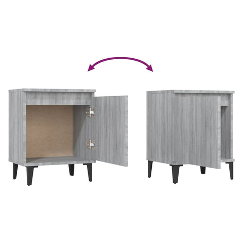 vidaXL Bed Cabinets with Metal Legs Grey Sonoma 40x30x50 cm