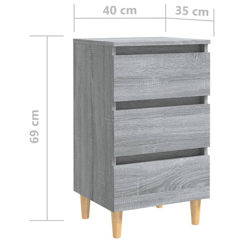 vidaXL Bed Cabinet with Solid Wood Legs Grey Sonoma 40x35x69 cm