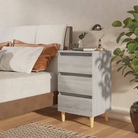 vidaXL Bed Cabinet with Solid Wood Legs Grey Sonoma 40x35x69 cm