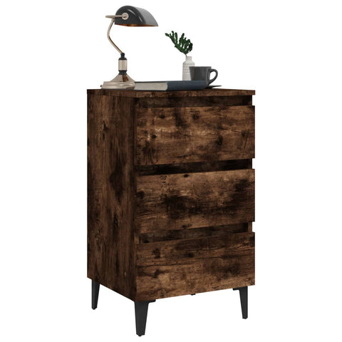 vidaXL Bed Cabinet with Metal Legs Smoked Oak 40x35x69 cm