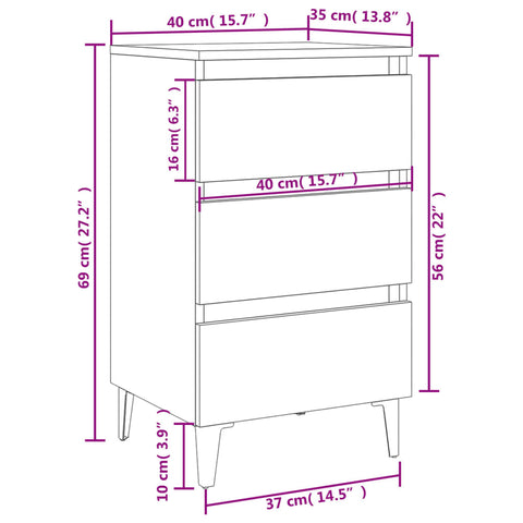 vidaXL Bed Cabinet with Metal Legs Smoked Oak 40x35x69 cm