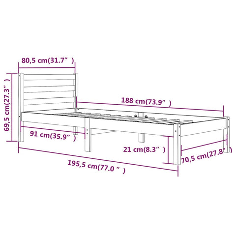vidaXL Bed Frame without Mattress 75x190cm Small Single