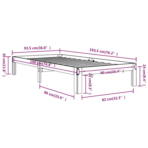 vidaXL Bed Frame without Mattress White 90x190cm Single