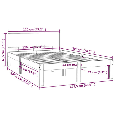 vidaXL Bed Frame without Mattress White Solid Wood Pine 120x200cm