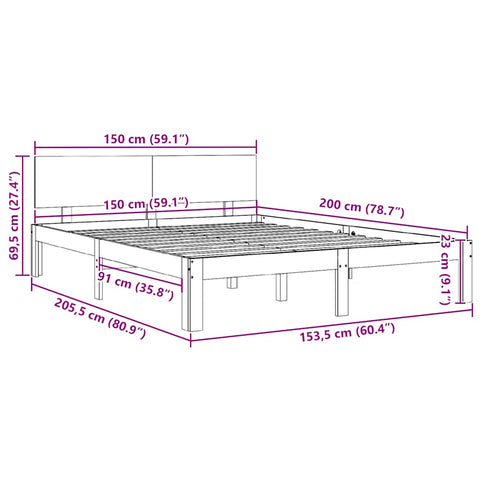 vidaXL Bed Frame without Mattress White 150x200cm King Size