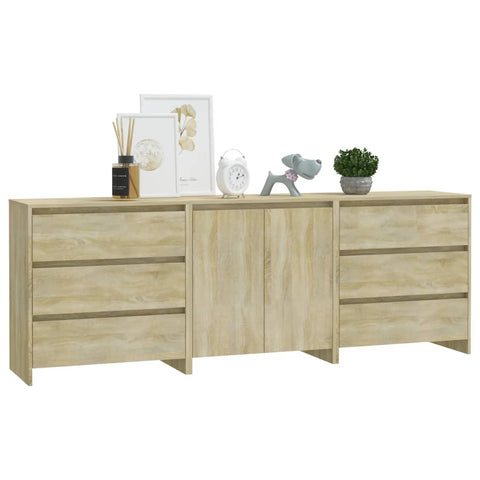 vidaXL 3 Piece Sideboard Sonoma Oak Engineered Wood