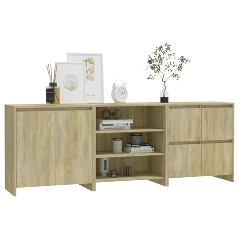 vidaXL 3 Piece Sideboard Sonoma Oak Engineered Wood