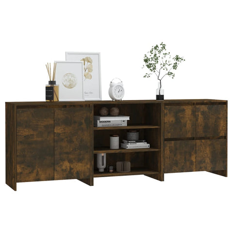 vidaXL 3 Piece Sideboard Smoked Oak Engineered Wood