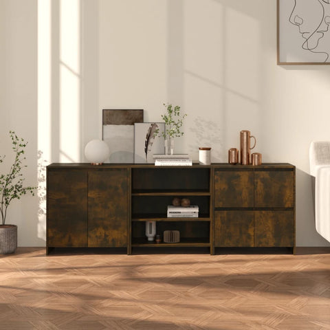 vidaXL 3 Piece Sideboard Smoked Oak Engineered Wood