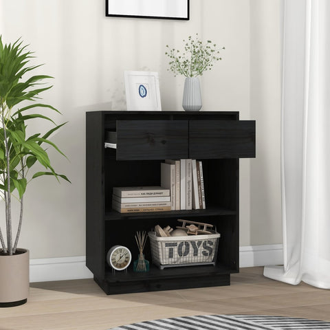 vidaXL Console Cabinet Black 60x34x75 cm Solid Wood Pine