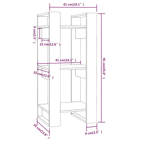 vidaXL Book Cabinet/Room Divider Grey 41x35x91 cm Solid Wood Pine