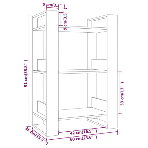 vidaXL Book Cabinet/Room Divider Honey Brown 60x35x91 cm Solid Wood