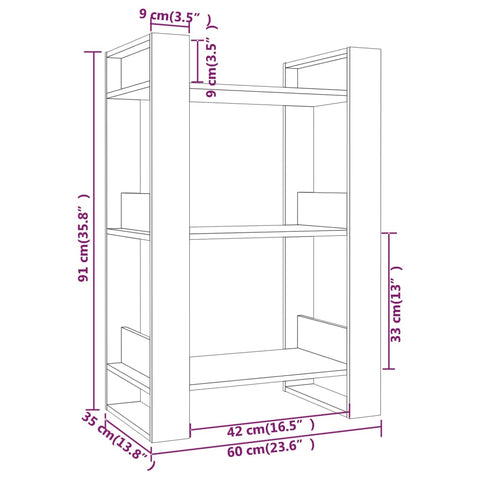 vidaXL Book Cabinet/Room Divider Black 60x35x91 cm Solid Wood Pine