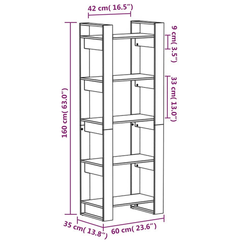 vidaXL Book Cabinet/Room Divider Honey Brown 60x35x160 cm Solid Wood