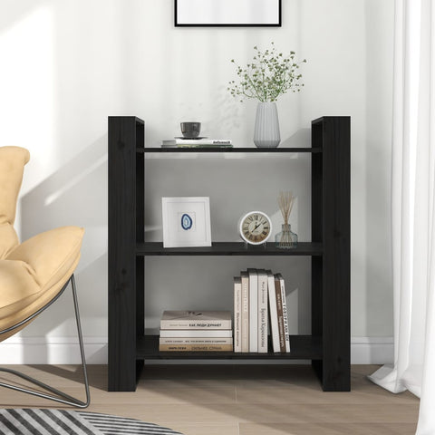vidaXL Book Cabinet/Room Divider Black 80x35x91 cm Solid Wood Pine