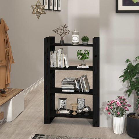 vidaXL Book Cabinet/Room Divider Black 80x35x125 cm Solid Wood Pine