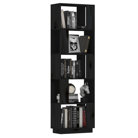 vidaXL Book Cabinet/Room Divider Black 51x25x163.5 cm Solid Wood Pine
