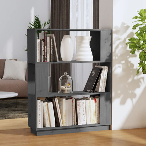 vidaXL Book Cabinet/Room Divider Grey 80x25x101 cm Solid Wood Pine