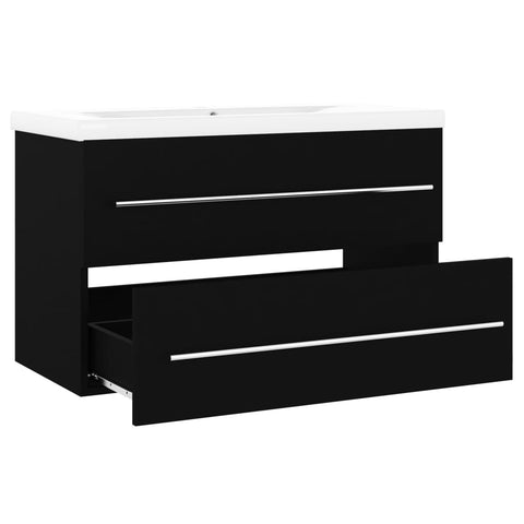 vidaXL Sink Cabinet with Built-in Basin Black Engineered Wood