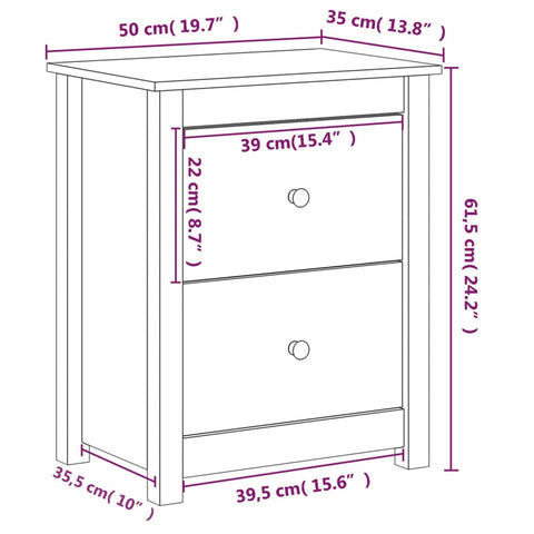 vidaXL Bedside Cabinet Black 50x35x61.5 cm Solid Wood Pine