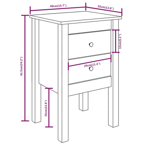 vidaXL Bedside Cabinet 40x35x61.5 cm Solid Wood Pine