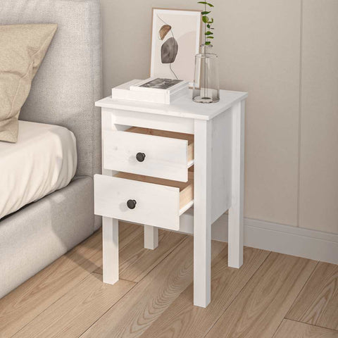 vidaXL Bedside Cabinet White 40x35x61.5 cm Solid Wood Pine