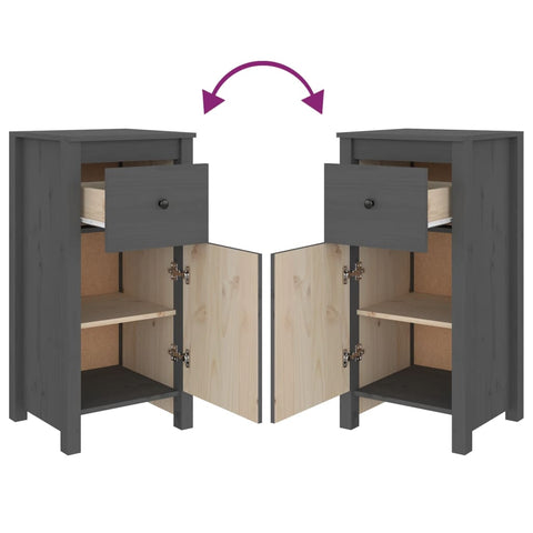 vidaXL Sideboards 2 pcs Grey 40x35x80 cm Solid Wood Pine
