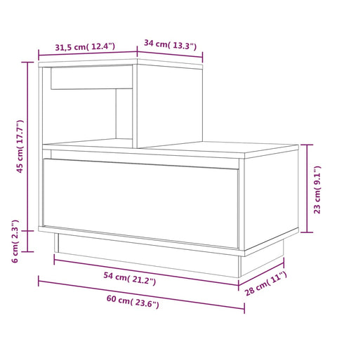 vidaXL Bedside Cabinet 60x34x51 cm Solid Wood Pine