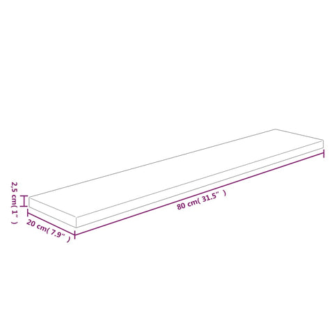 vidaXL Shelf Board 80x20x2.5 cm Untreated Solid Wood Oak