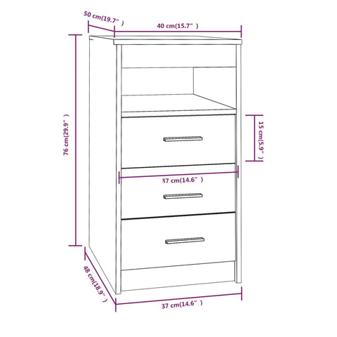 vidaXL Drawer Cabinet Grey Sonoma 40x50x76 cm Engineered Wood