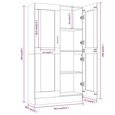 vidaXL Vitrine Cabinet Grey Sonoma 82.5x30.5x150 cm Engineered Wood