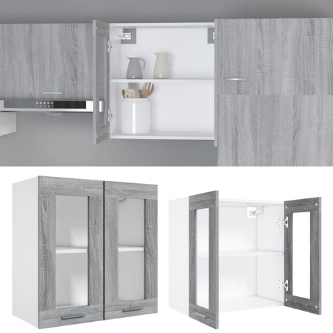 vidaXL Hanging Glass Cabinet Lyon Grey Sonoma 60x31x60 cm Engineered Wood