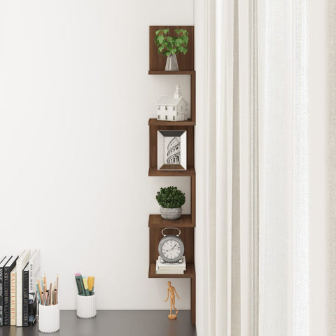 vidaXL Wall Corner Shelf Brown Oak 20x20x127.5 cm Engineered Wood