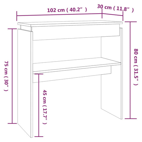 vidaXL Console Table Smoked Oak 102x30x80 cm Engineered Wood