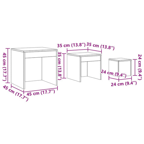vidaXL Nesting Tables 3 pcs Grey Sonoma Engineered Wood