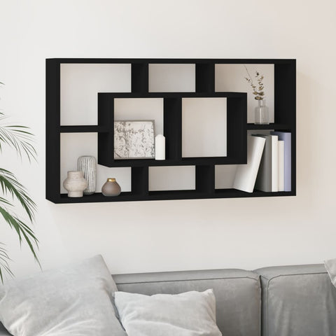 vidaXL Wall Display Shelf 8 Compartments Black